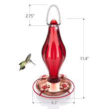 Load image into Gallery viewer, Birdream Glass Hummingbird Feeder for Outdoors 13 Ounces Nectar Capacity Vintage Red Glass Bottle with Perch 4 Feeding Ports for Yard
